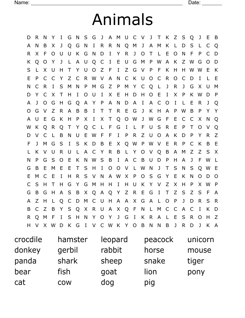 Animals Word Search