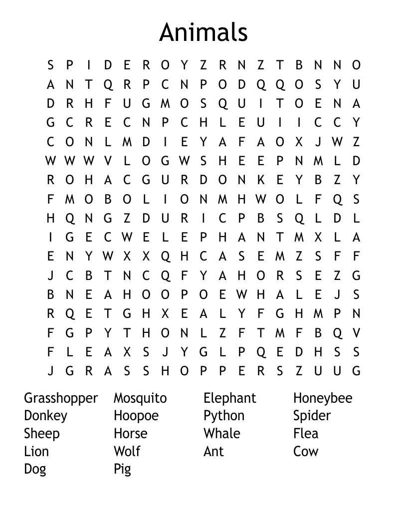 Animals Word Search
