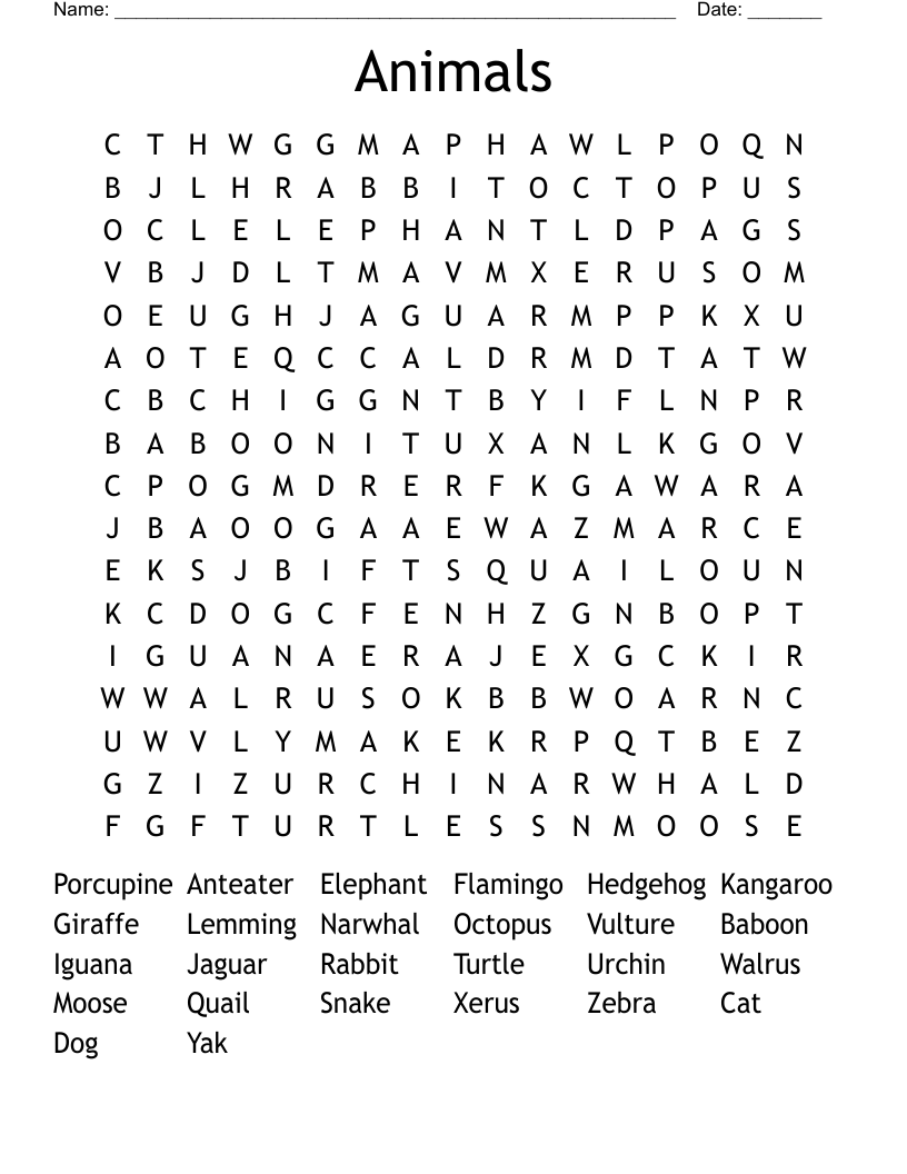 Animals Word Search