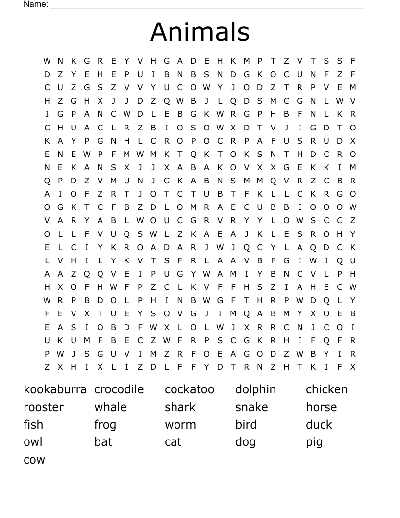 Animals Word Search
