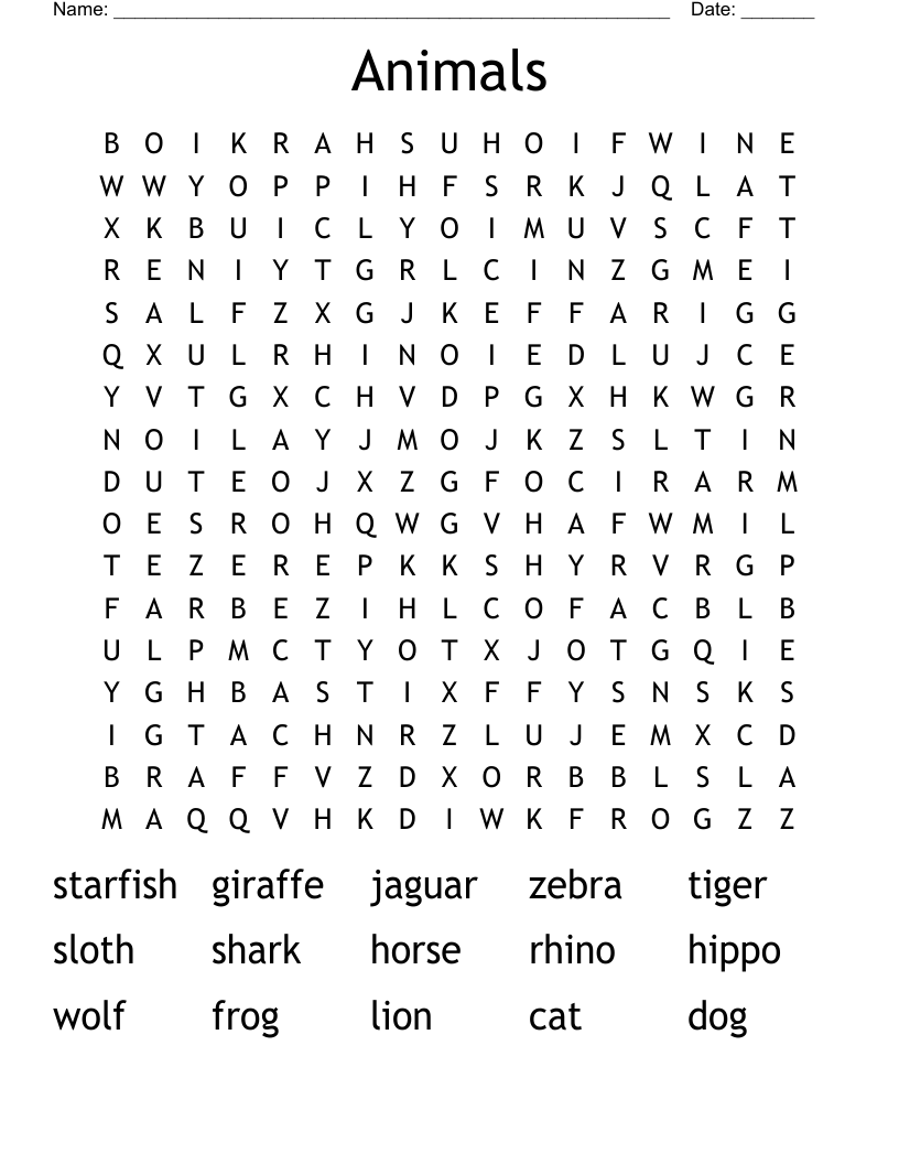 Animals Word Search