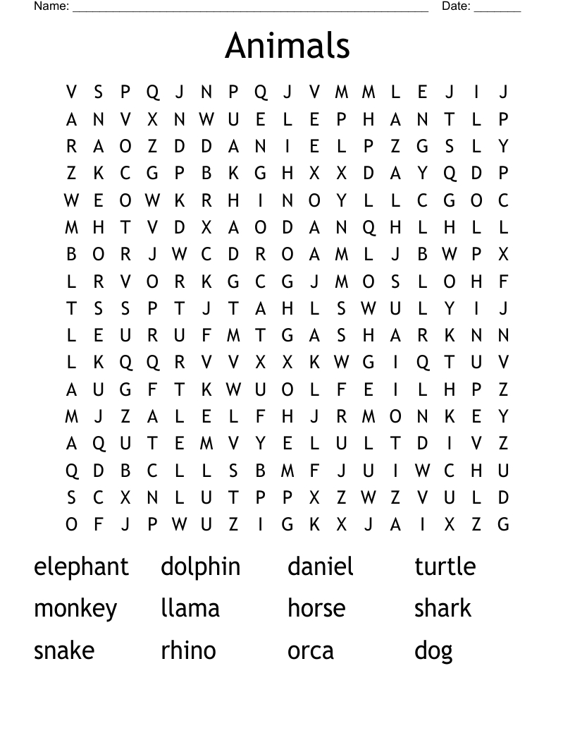 Animals Word Search