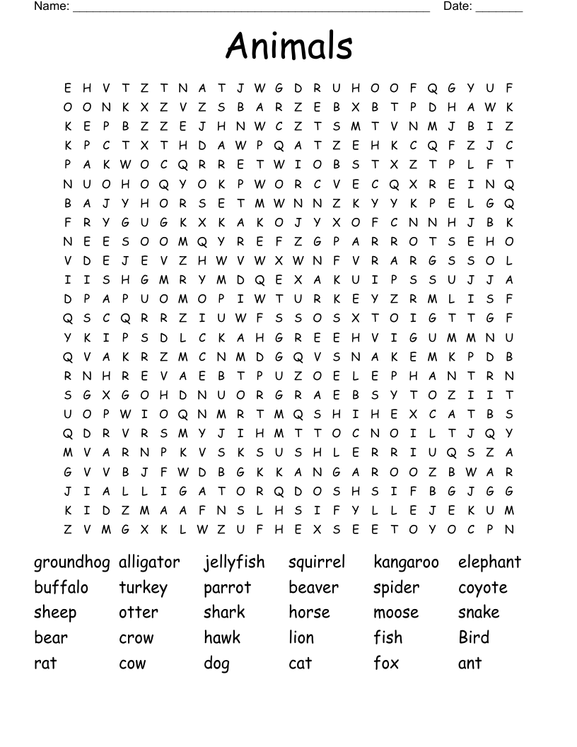 Animals Word Search