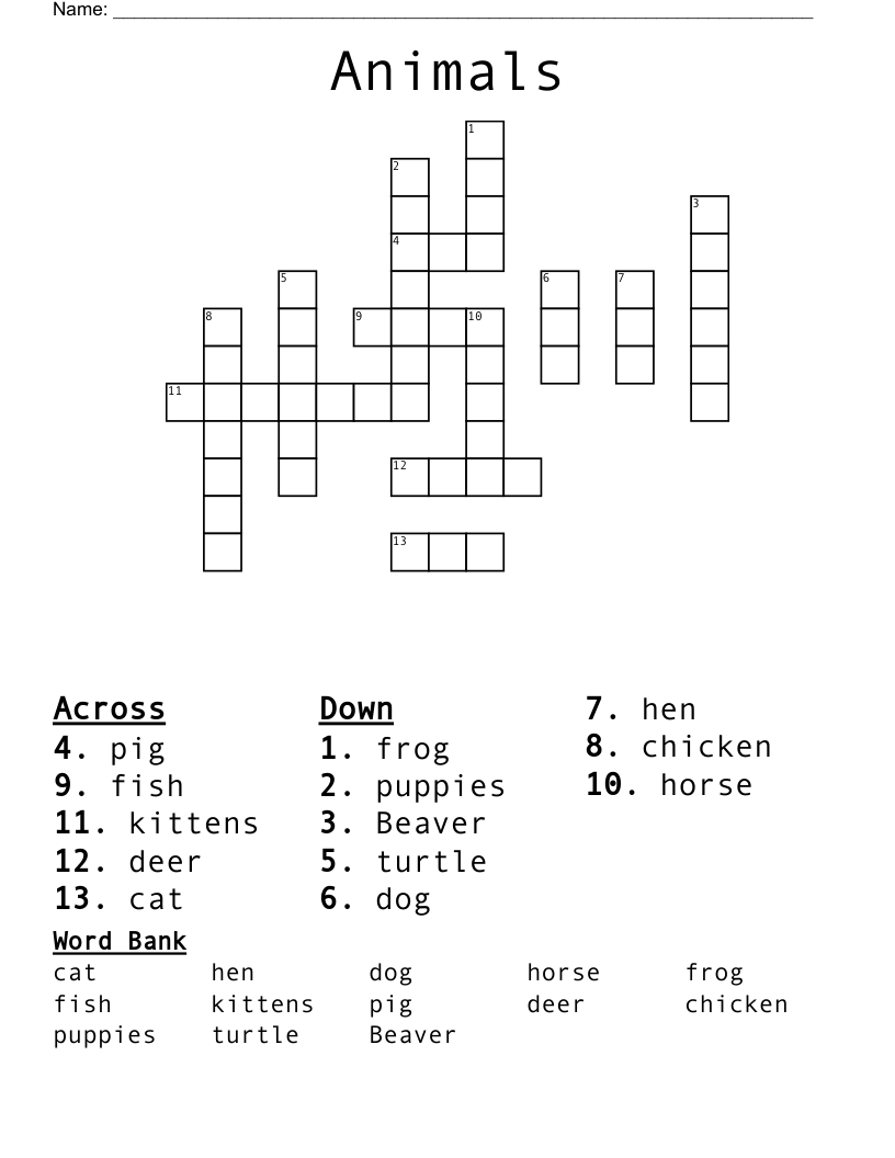 Animals Crossword