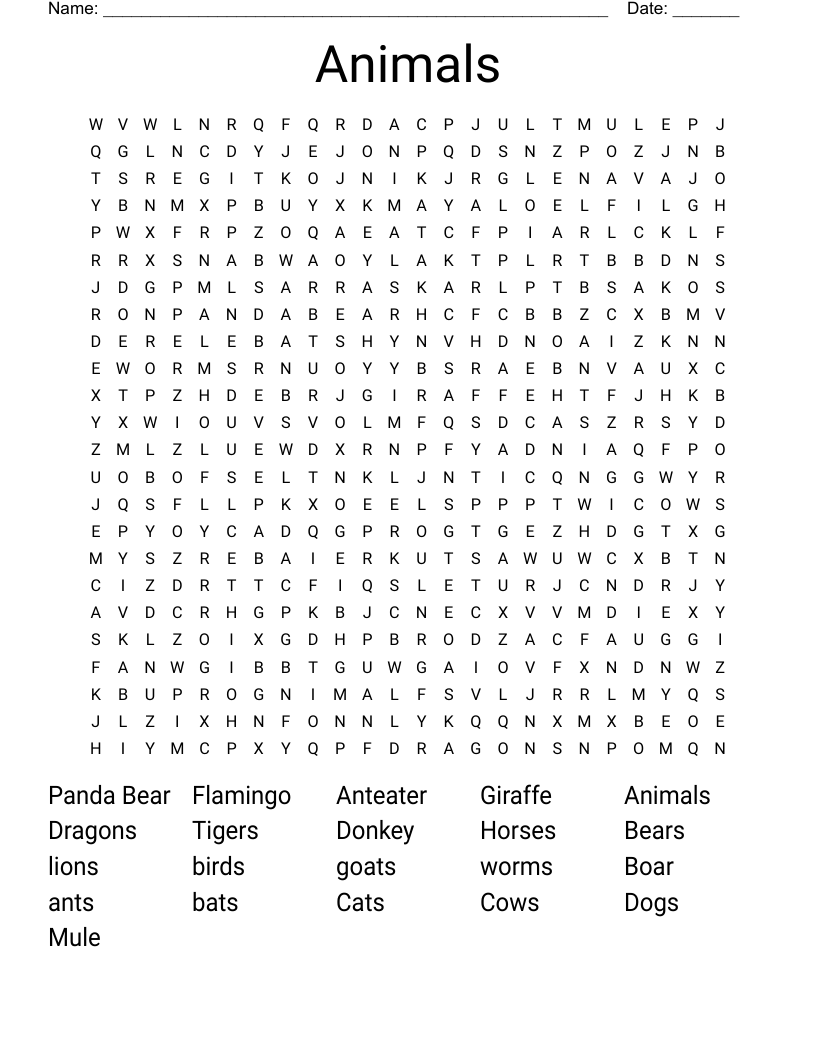 Animals Word Search