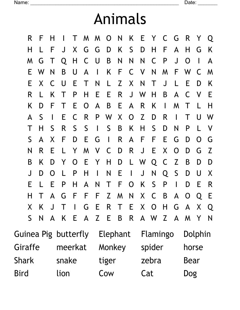 Animals Word Search