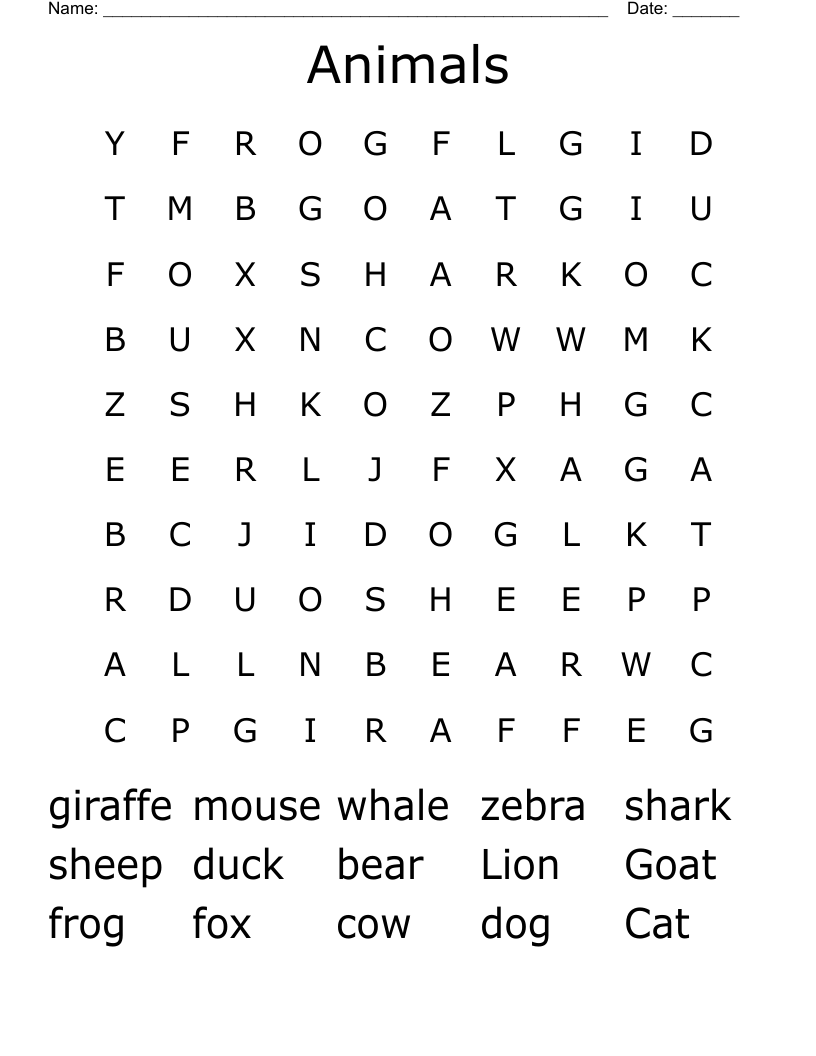 Animals Word Search
