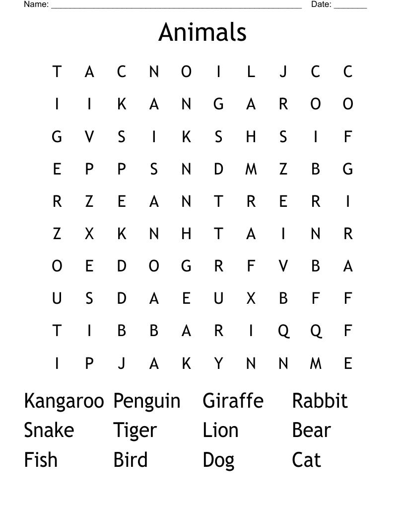 Animals Word Search