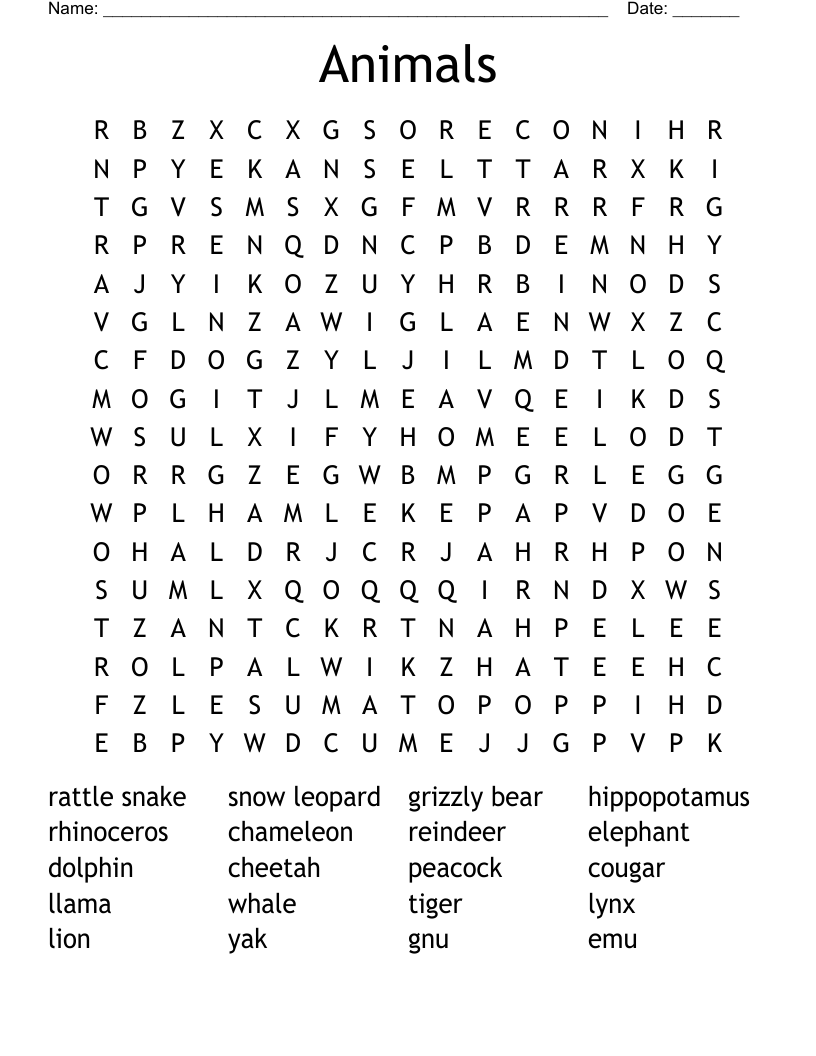 Animals Word Search