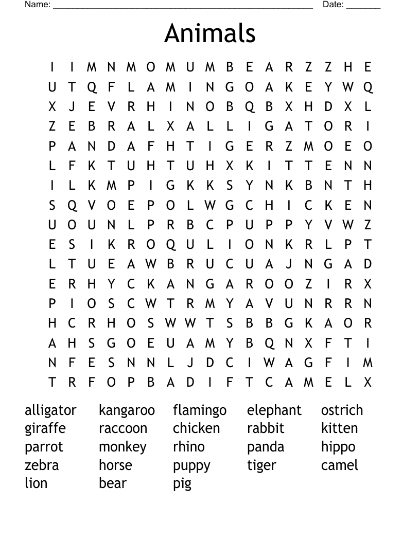 Animals Word Search
