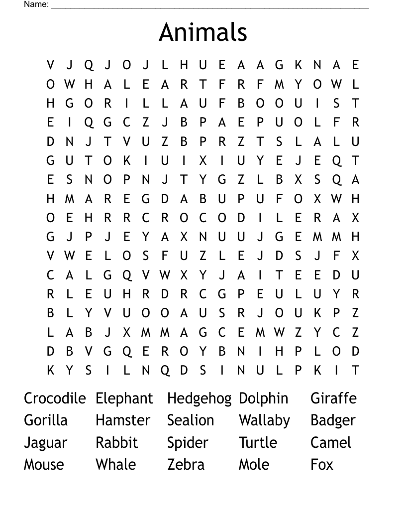 Animals Word Search