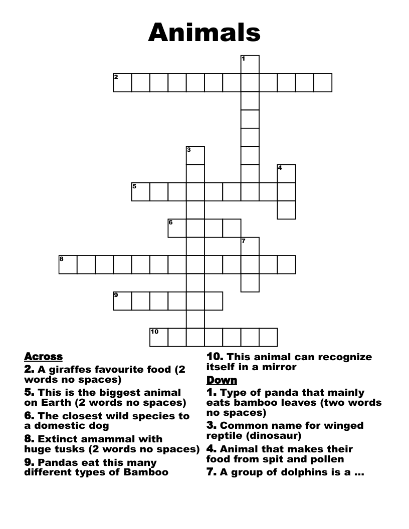 Animals Crossword