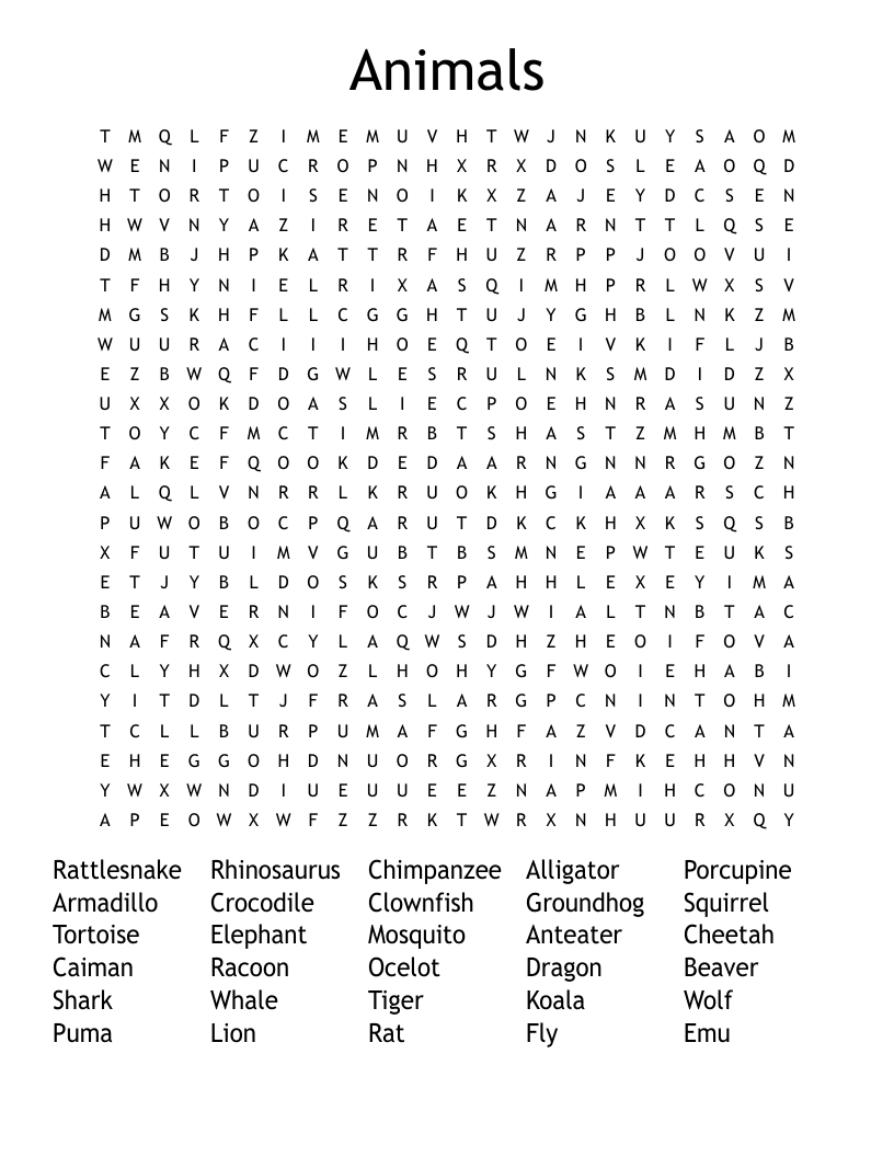Animals Word Search
