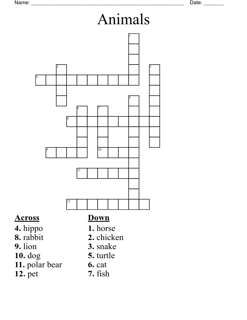 Animals Crossword