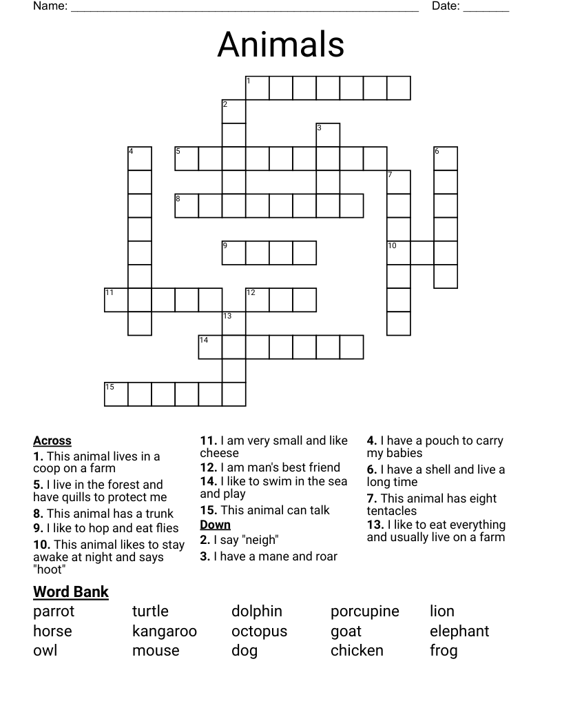 Animals Crossword