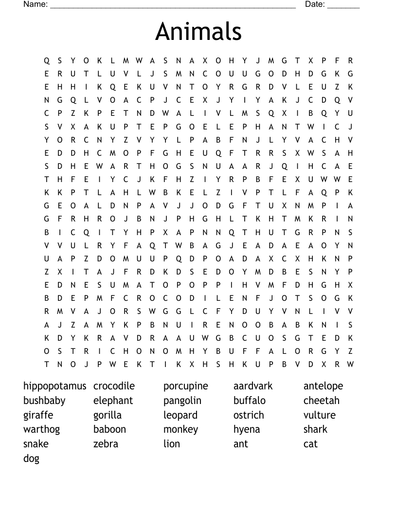 Animals Word Search