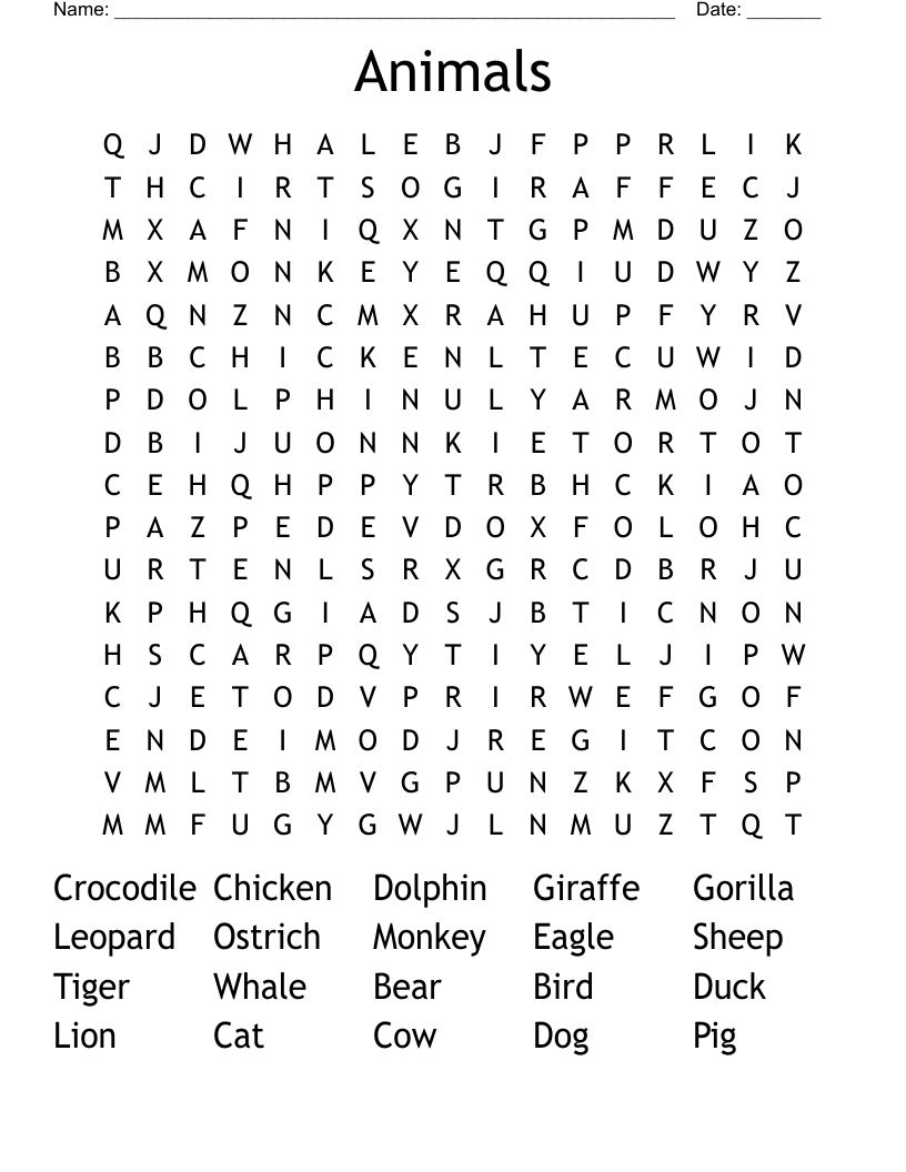 Animals Word Search