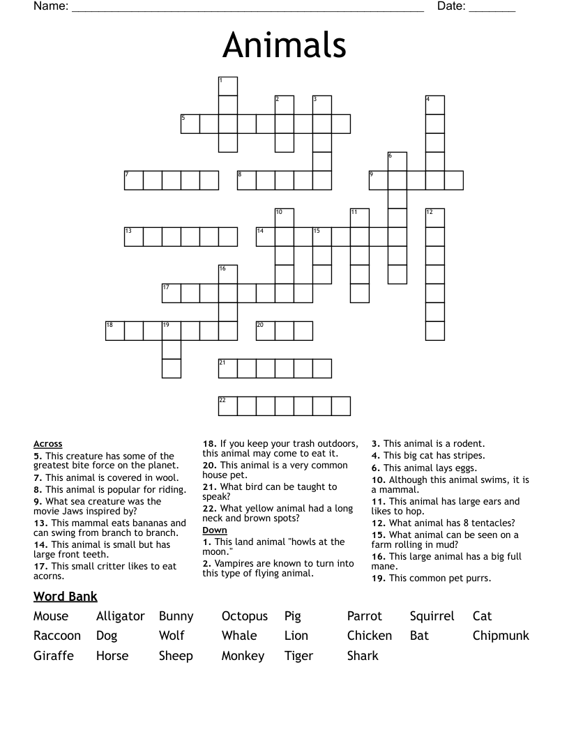 Animals Crossword
