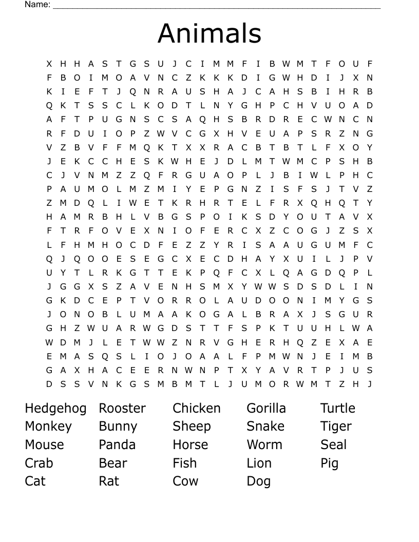 Animals Word Search