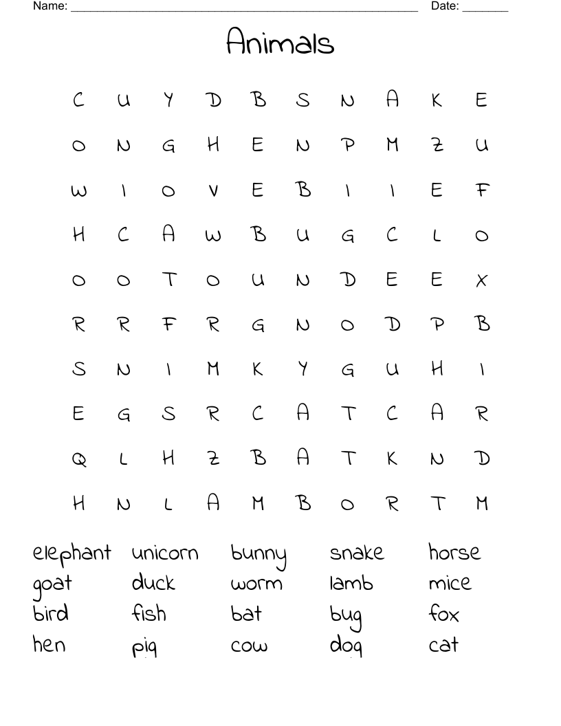 Animals Word Search