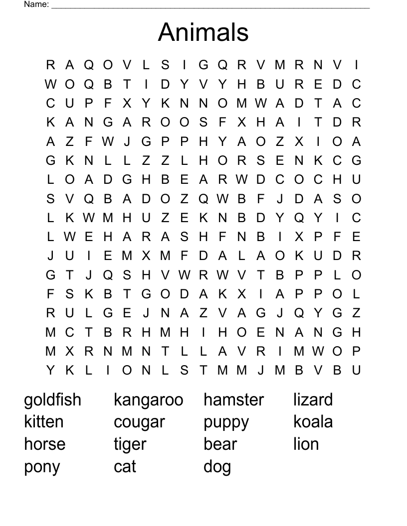 Animals Word Search