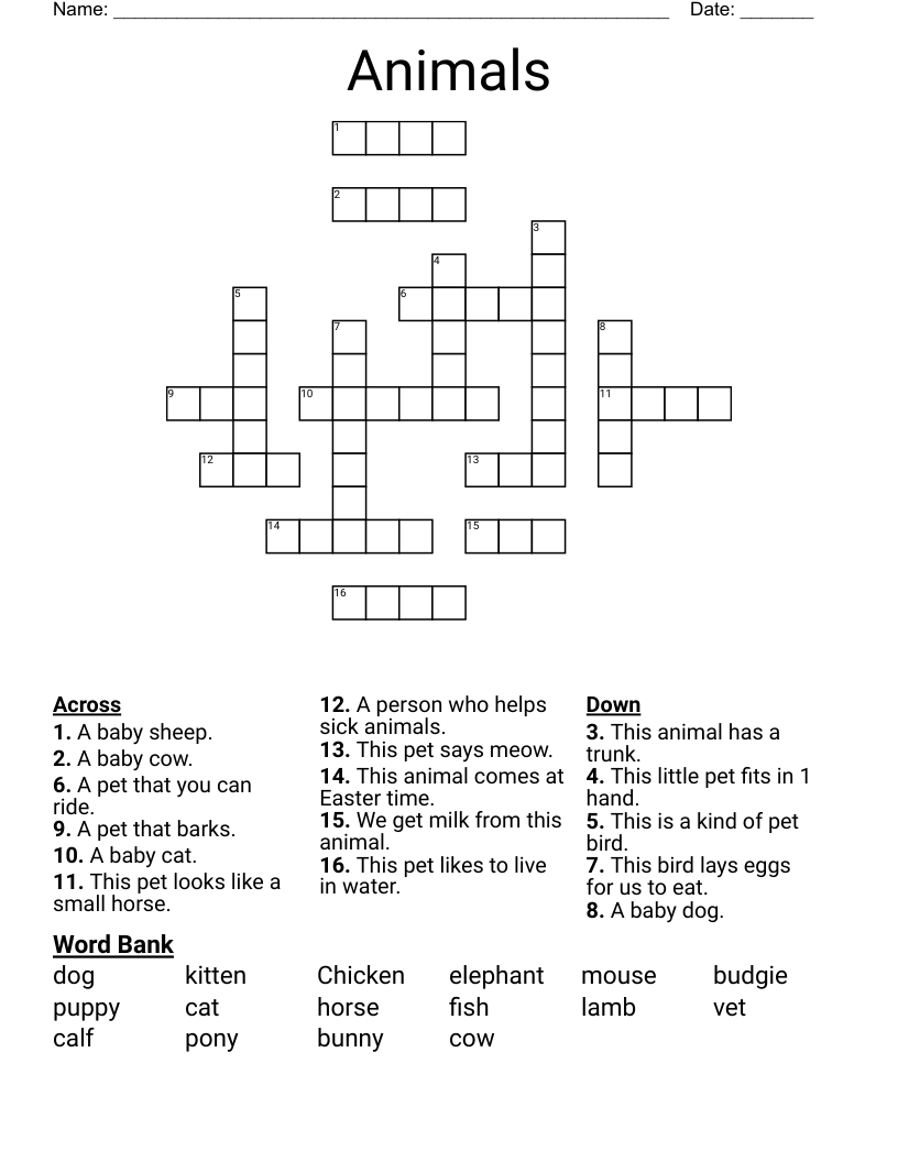 Animals Crossword