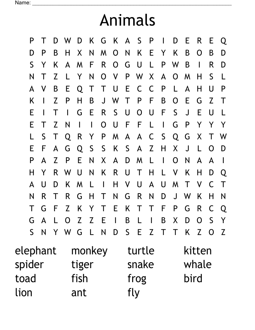 Animals Word Search