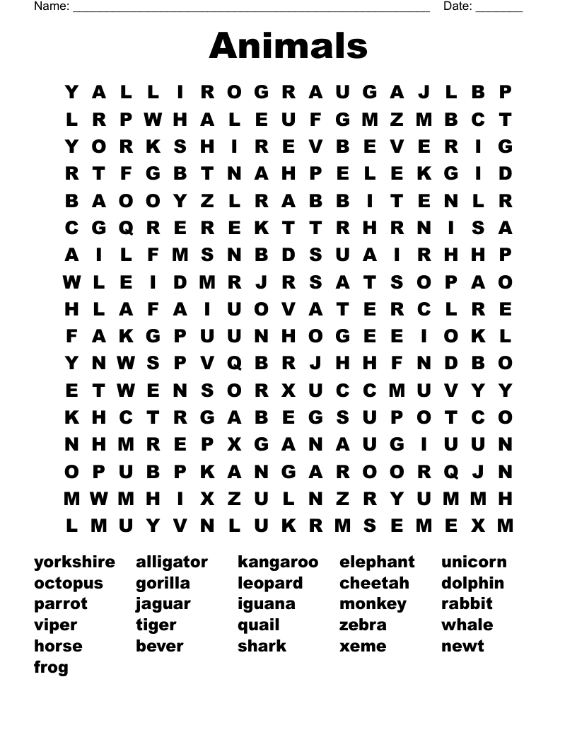 Animals Word Search