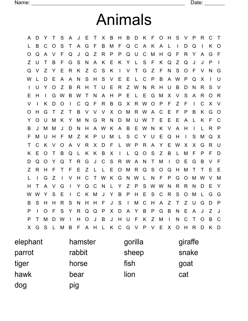 Animals Word Search