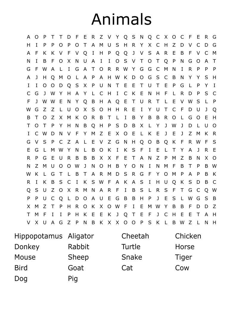 Animals Word Search