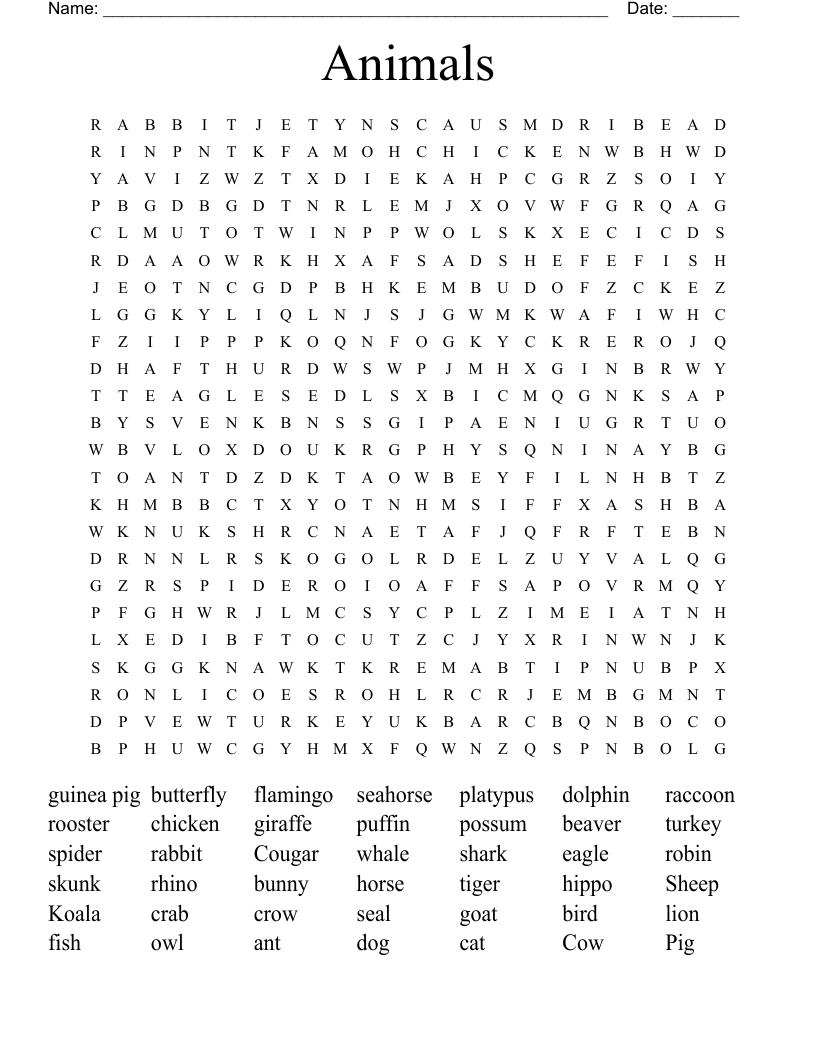 Animals Word Search