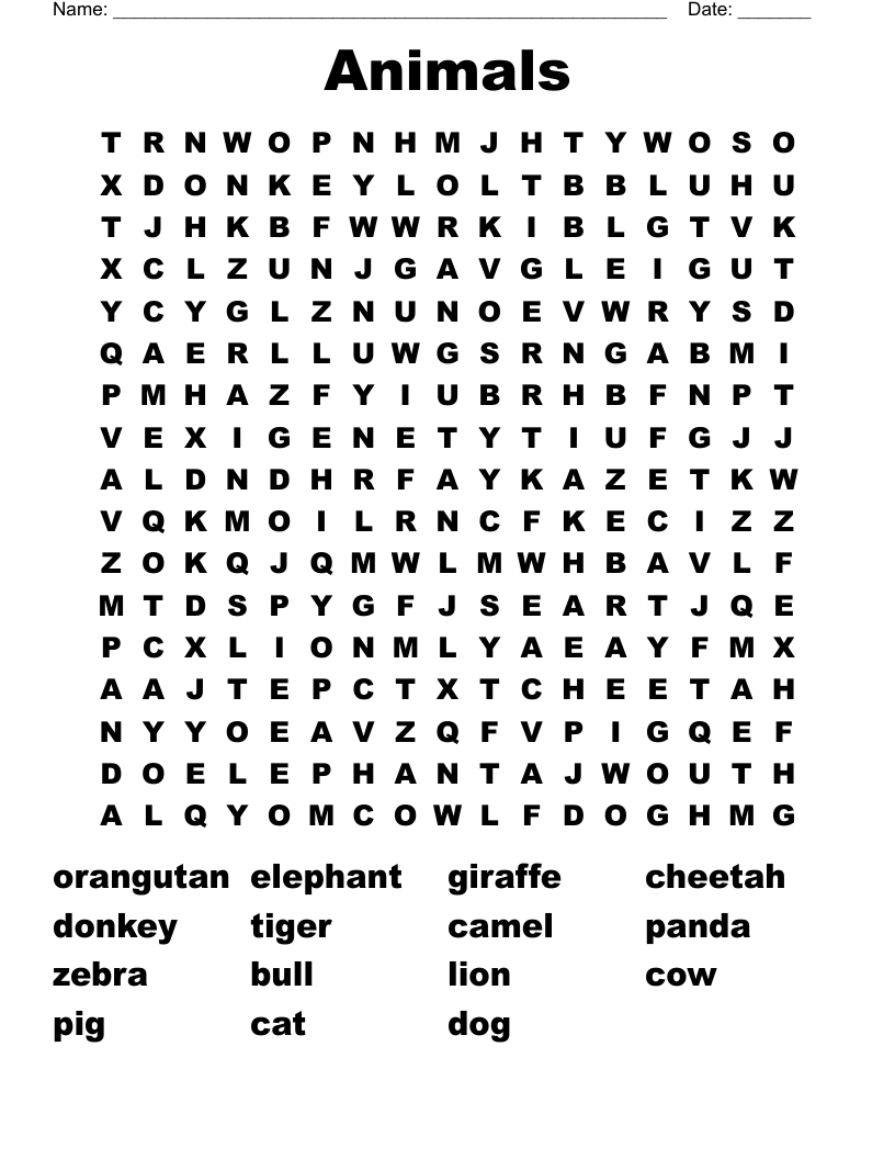 Animals Word Search