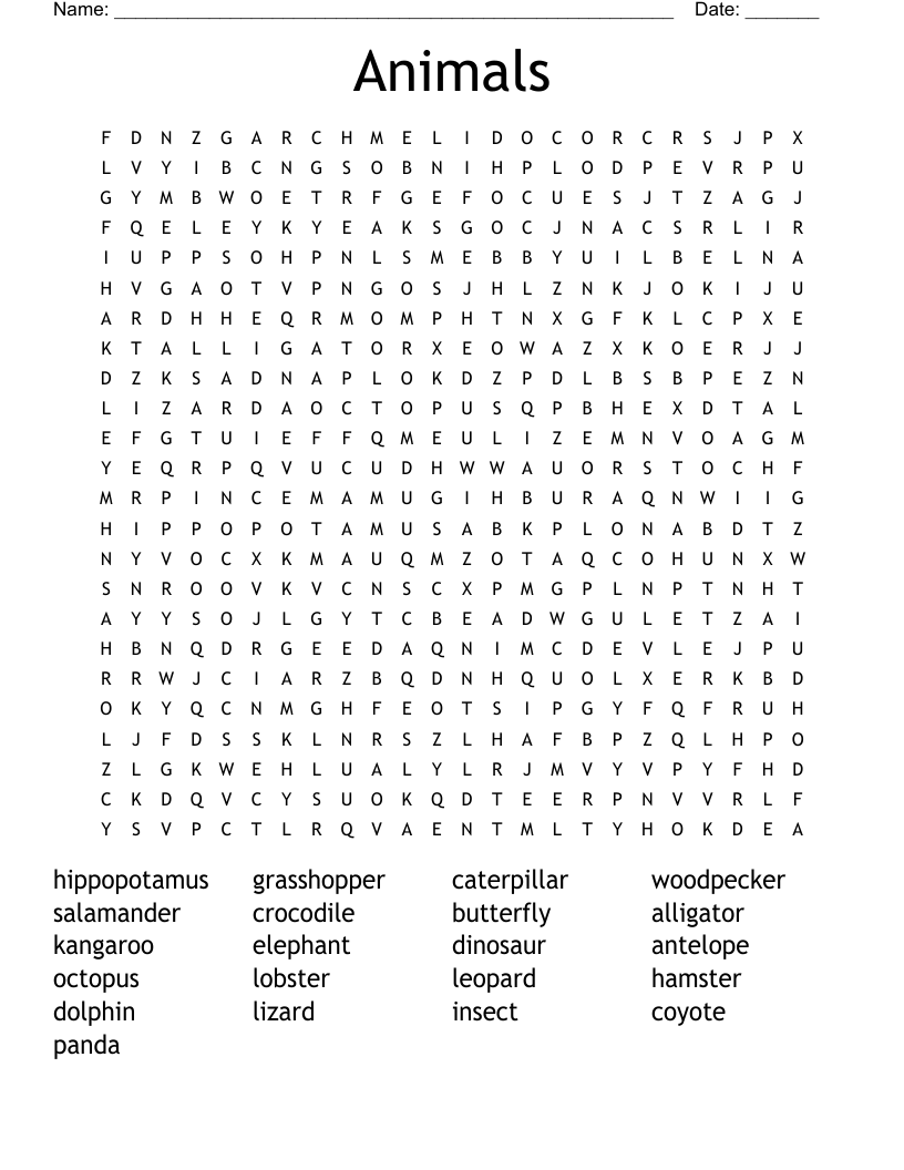 Animals Word Search