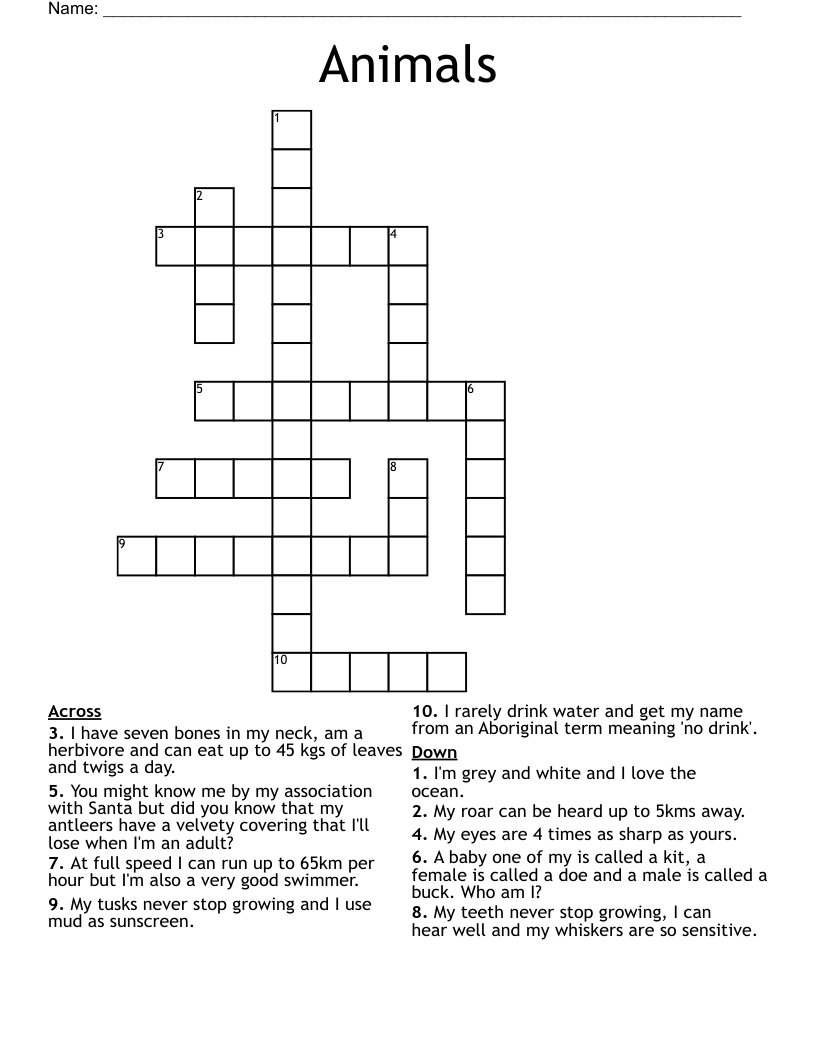 Animals Crossword