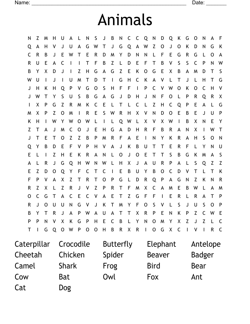 Animals Word Search