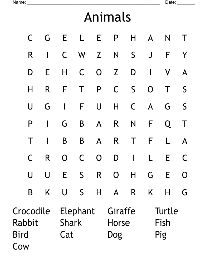 Animals Word Search