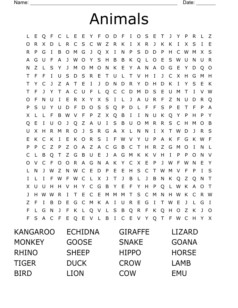 Animals Word Search