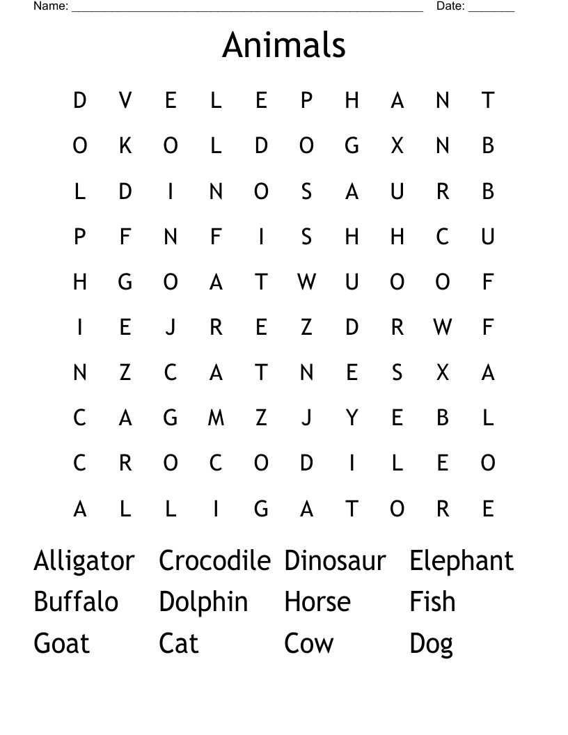 Animals Word Search