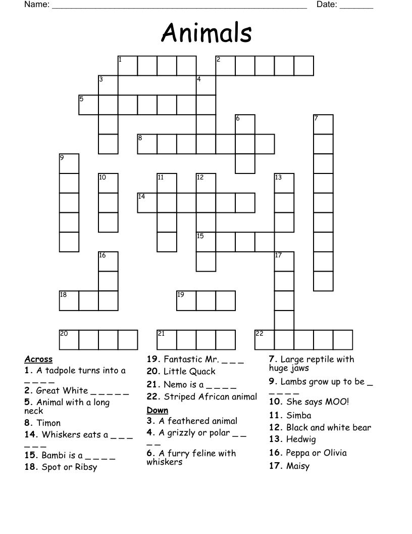Animals Crossword