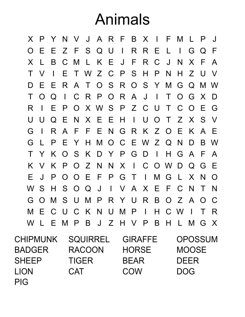 Animals Word Search