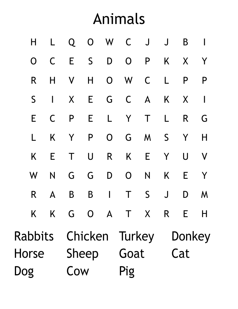 Animals Word Search