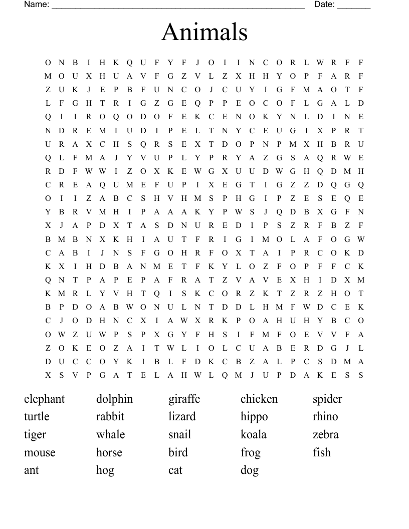 Animals Word Search