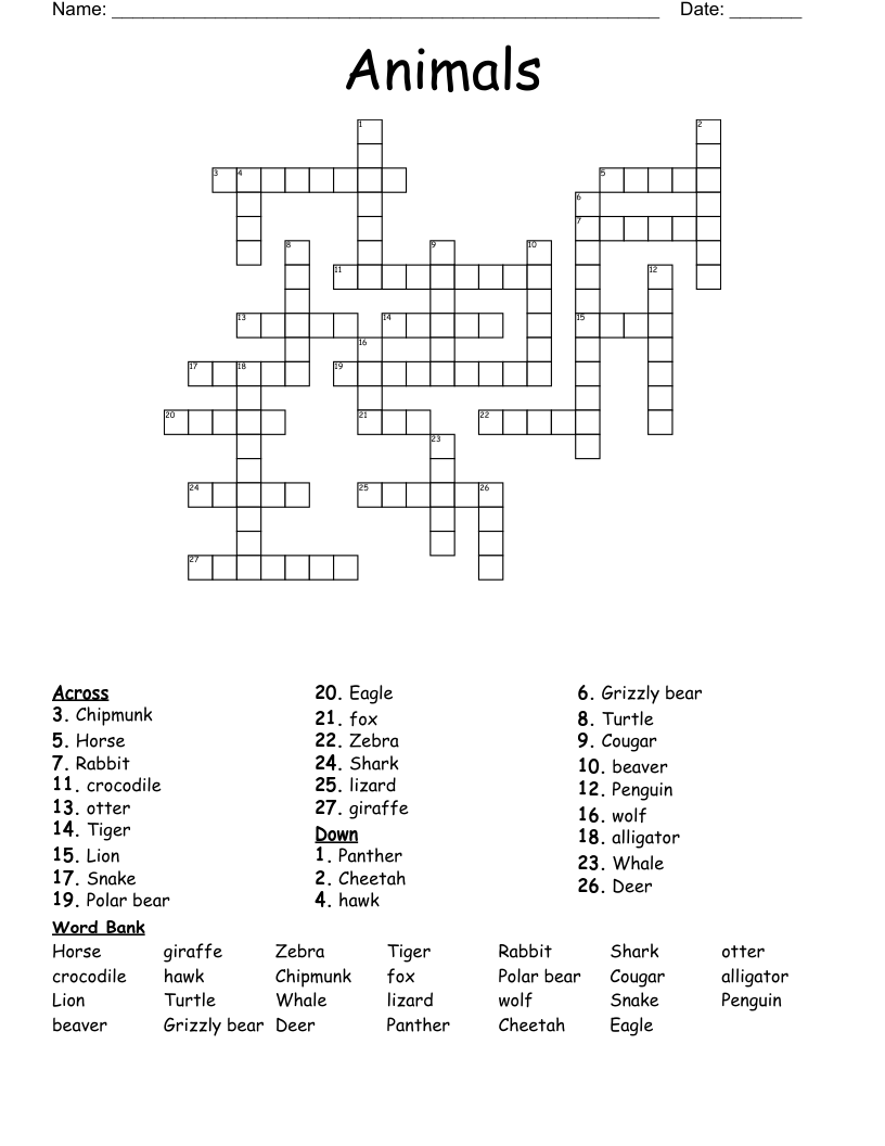 Animals Crossword