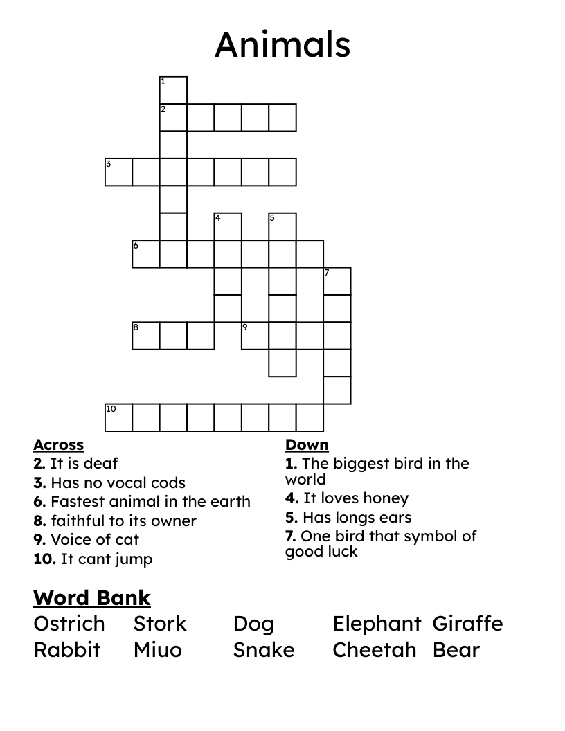 Animals Crossword