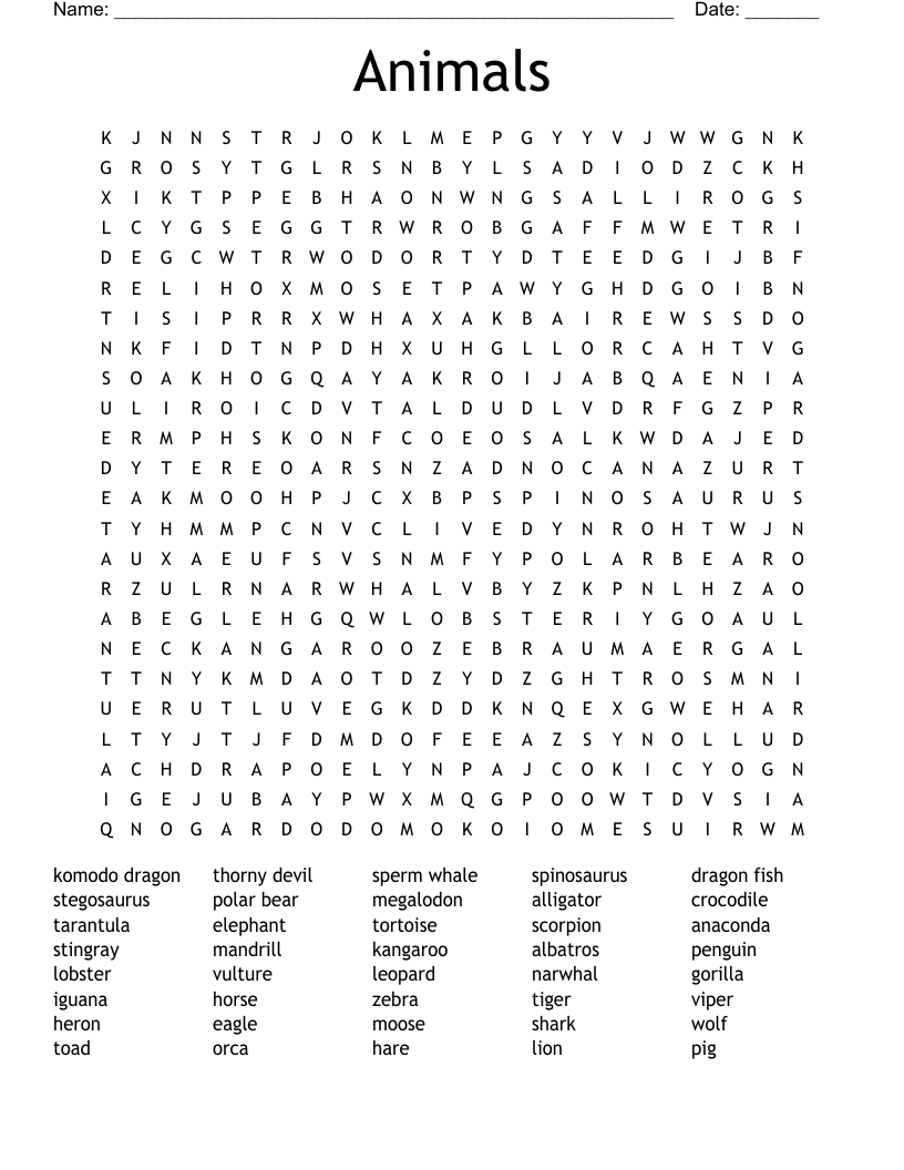 Animals Word Search