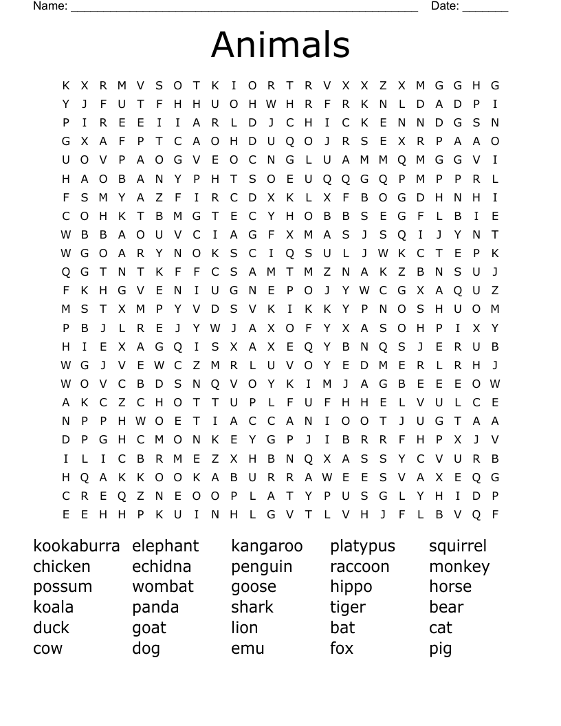 Animals Word Search