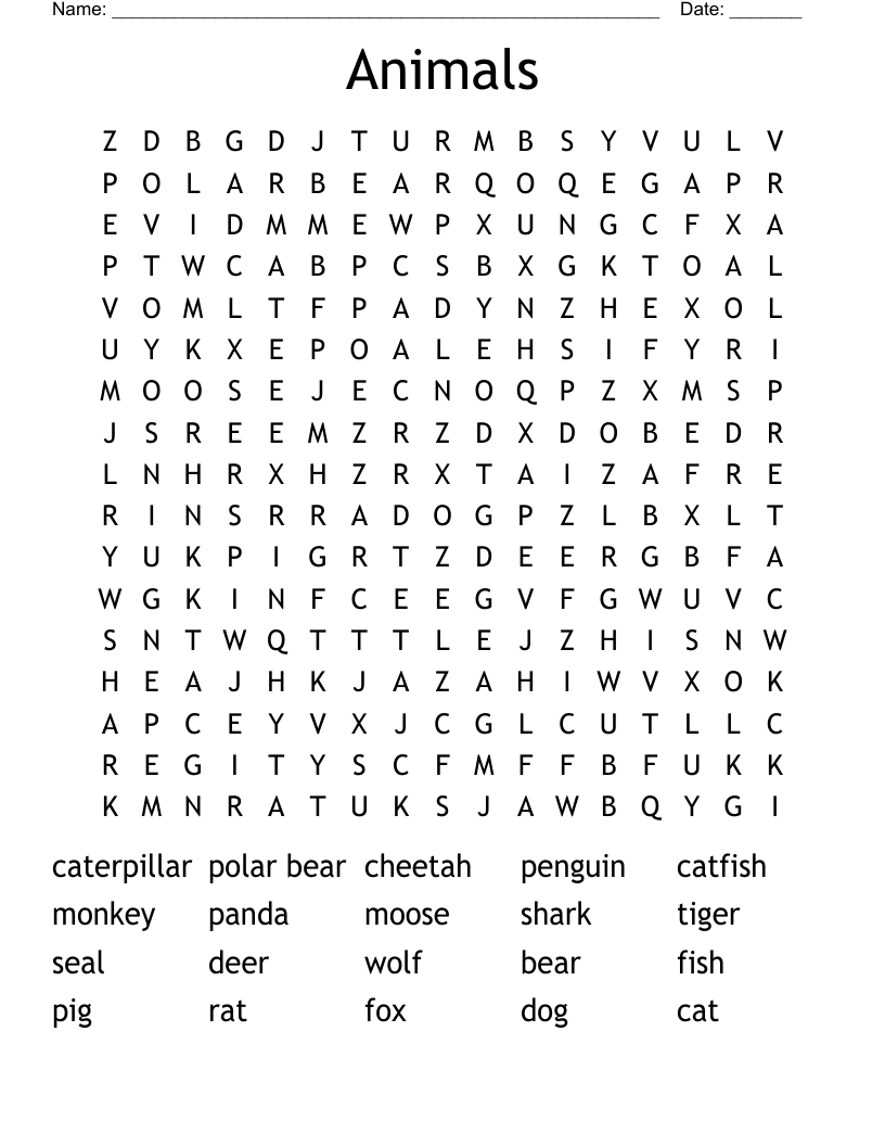 Animals Word Search