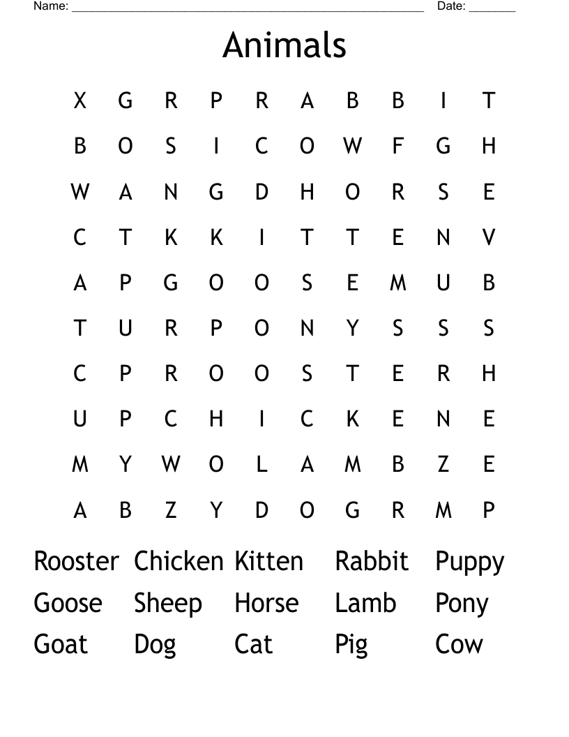 Animals Word Search