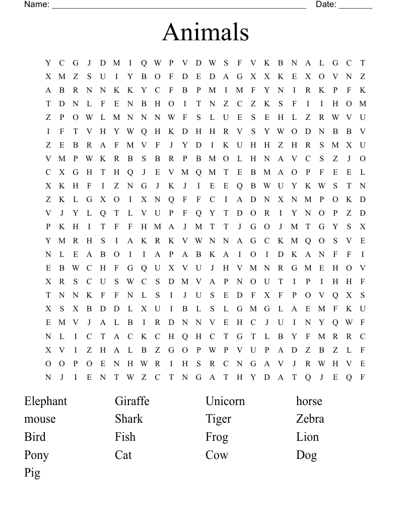 Animals Word Search