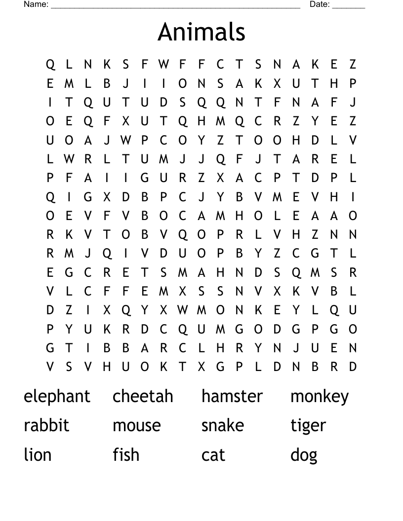 Animals Word Search